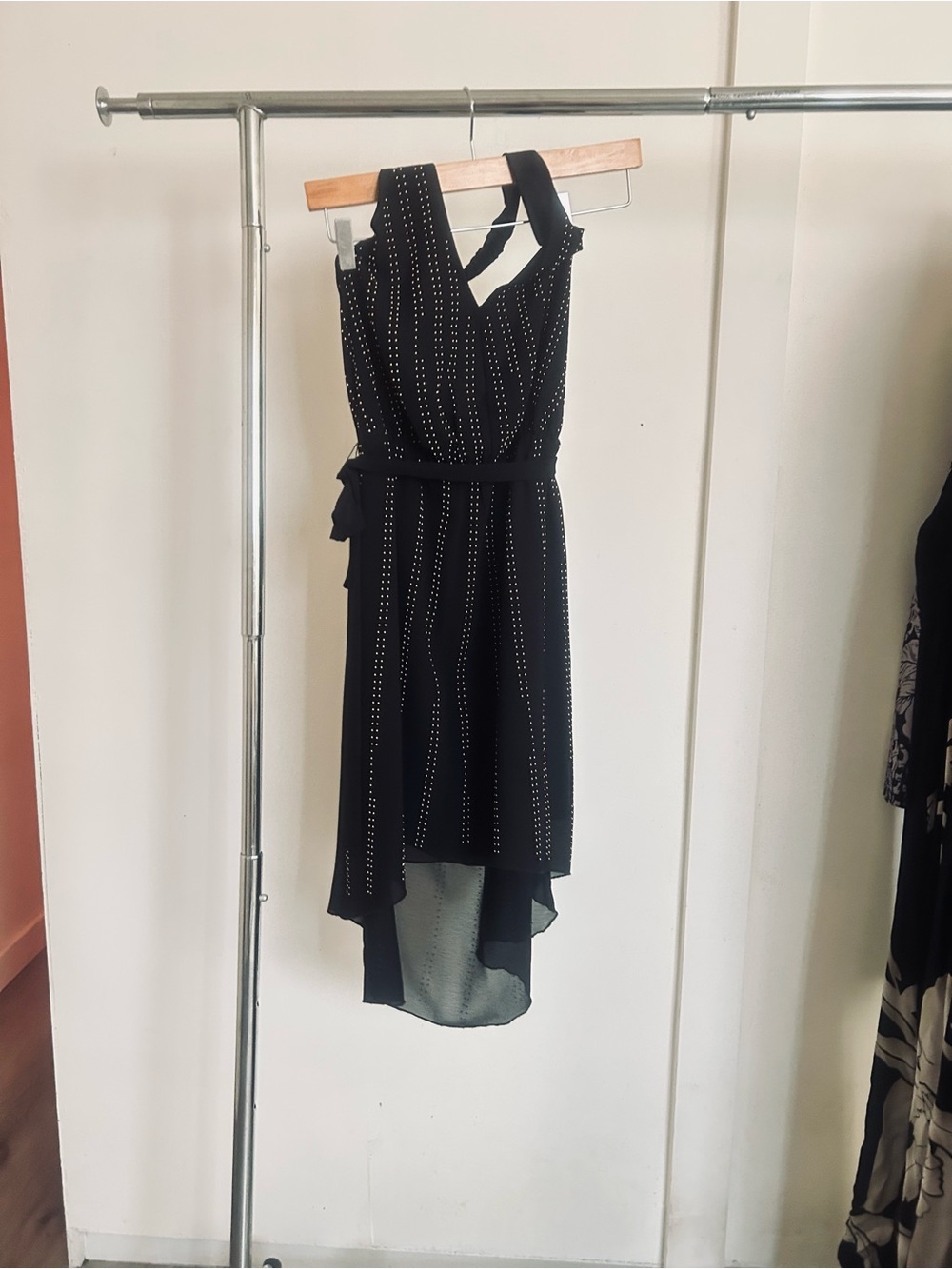 BeBe Black Studded Asymmetrical Sleeveless Dress
